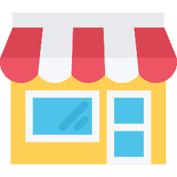 006-shop Petite maison jeune avec une porte et une fenêtre, et une toile protégeant du soleil, symbolisant une boutique