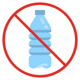 011-no-plastic Bouteille d'eau en plastique, entourée du panneau interdiction